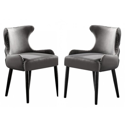 Set of 2 Oxford Velvet Dining Chairs Upholstered Dining Room Chairs Dark Grey