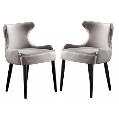 Set of 2 Oxford Velvet Dining Chairs Upholstered Dining Room Chairs Light Grey