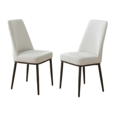 Set of 2 Oxford White PU Leather Dining Chairs with Slim Metal Legs
