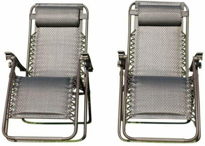 SET OF 2 Padded Garden Sun Lounger Relaxer Recliner Chairs in BROWN Tweed Weatherproof Textoline
