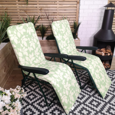 Set of 2 Padded Outdoor Garden Patio Recliner Sun Lounger Green