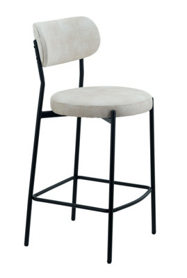 Set of 2 Padded Velvet Bar Stool- Cream-Stackable