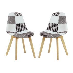 Set of 2 Patchwork Fabric Dining Chairs Upholstered Dining Room Chair, Black/White
