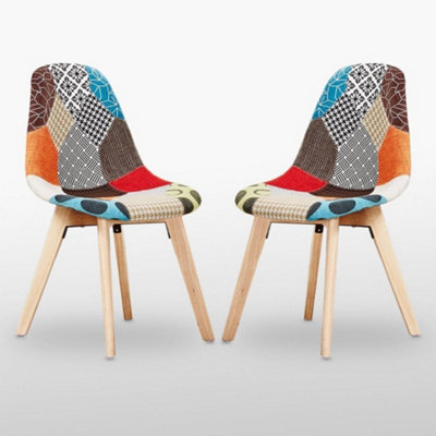Set of 2 Patchwork Fabric Dining Chairs Upholstered Dining Room Chair Multicolor DIY at B&Q