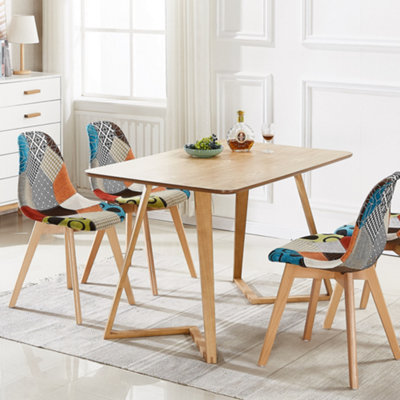 Set of 2 Patchwork Fabric Dining Chairs Upholstered Dining Room Chair Multicolor