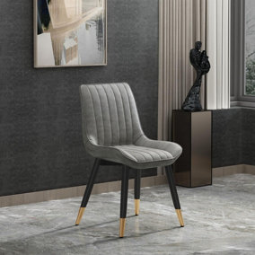 Set of 2 pcs of Grey LEON Luxury Dining Chair Soft Padded Seat with Black Metal Legs