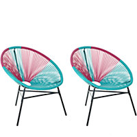 Set of 2 PE Rattan Accent Chairs Blue and Pink ACAPULCO