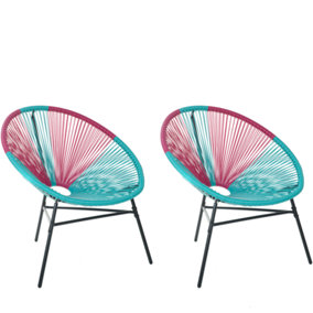 Set of 2 PE Rattan Accent Chairs Blue and Pink ACAPULCO