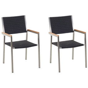 Set of 2 PE Rattan Garden Chairs Black GROSSETO