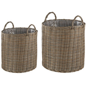 Set of 2 PE Rattan Plant Baskets Brown BITOLA
