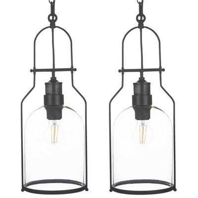 Set of 2 Pendant Lamps BASHILO Metal Black