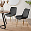Set of 2 Pesaro Luxury Black Soft Touch Diamond Stitched Velvet Gold Chromed Metal Leg Dining Chairs