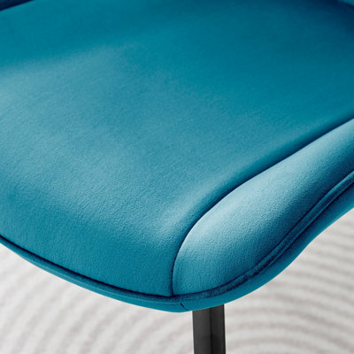 Set of 2 Pesaro Luxury Blue Soft Touch Diamond Stitched Velvet Black Powder Coated Metal Leg Dining Chairs
