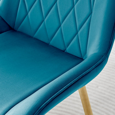 Set of 2 Pesaro Luxury Blue Soft Touch Diamond Stitched Velvet Gold Chromed Metal Leg Dining Chairs