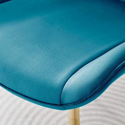 Set of 2 Pesaro Luxury Blue Soft Touch Diamond Stitched Velvet Gold Chromed Metal Leg Dining Chairs