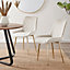 Set of 2 Pesaro Luxury Cream Soft Touch Diamond Stitched Velvet Gold Chromed Metal Leg Dining Chairs