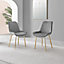 Set of 2 Pesaro Luxury Elephant Grey Soft Touch Diamond Stitched Velvet Gold Chromed Metal Leg Dining Chairs
