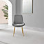 Set of 2 Pesaro Luxury Elephant Grey Soft Touch Diamond Stitched Velvet Gold Chromed Metal Leg Dining Chairs