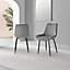 Set of 2 Pesaro Luxury Grey Soft Touch Diamond Stitched Velvet Black Powder Coated Metal Leg Dining Chairs