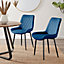 Set of 2 Pesaro Luxury Navy Soft Touch Diamond Stitched Velvet Black Powder Coated Metal Leg Dining Chairs