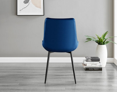 Set of 2 Pesaro Luxury Navy Soft Touch Diamond Stitched Velvet Black Powder Coated Metal Leg Dining Chairs