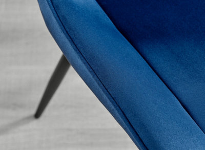 Set of 2 Pesaro Luxury Navy Soft Touch Diamond Stitched Velvet Black Powder Coated Metal Leg Dining Chairs