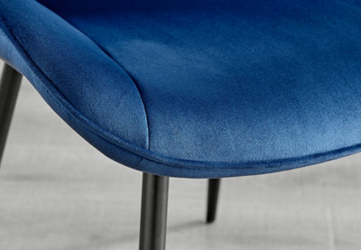 Set of 2 Pesaro Luxury Navy Soft Touch Diamond Stitched Velvet Black Powder Coated Metal Leg Dining Chairs