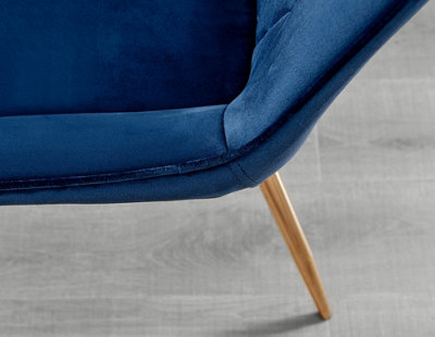 Set of 2 Pesaro Luxury Navy Soft Touch Diamond Stitched Velvet Gold Chromed Metal Leg Dining Chairs