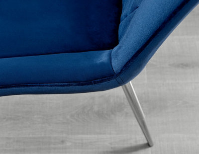 Set of 2 Pesaro Luxury Navy Soft Touch Diamond Stitched Velvet Silver Chromed Metal Leg Dining Chairs