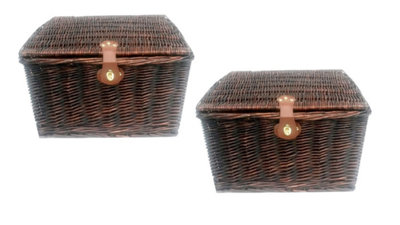 Buy Set Of 2 Picnic Hamper Basket With Lid Latch No Lining Brown Small ...