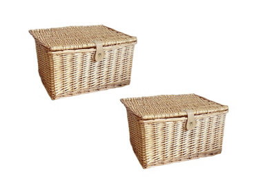 Set Of 2 Picnic Hamper Basket With Lid Latch No Lining Natural Extra ...