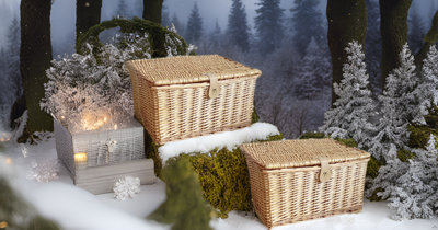 Set Of 2 Picnic Hamper Basket With Lid Latch No Lining Natural Extra ...