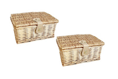 Set Of 2 Picnic Hamper Basket With Lid Latch No Lining Natural Small 30 ...