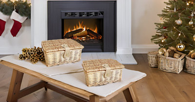 Set Of 2 Picnic Hamper Basket With Lid Latch No Lining Natural Small 30 ...