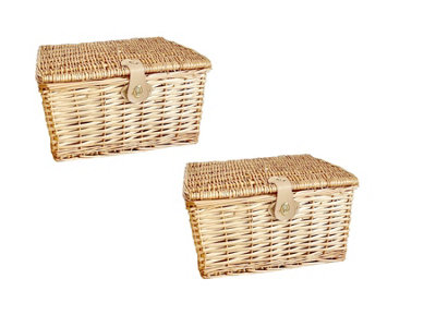 Set Of 2 Picnic Hamper Basket With Lid Latch No Lining Pine Large ...