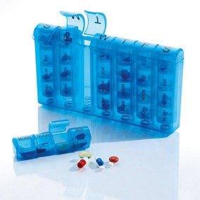 Set of 2 Pill Organisers with 7 Day Labelled Compartments & Containers for Each Day - Medication Storage Boxes for Tablets