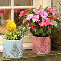 Set of 2 Pink and Blue Fern Ceramic Planters