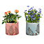 Set of 2 Pink and Blue Fern Ceramic Summer Indoor Outdoor Garden Planter Pots