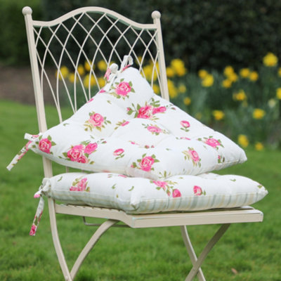 Set of 2 Pink Floral Outdoor Garden Seat Pad Cushions