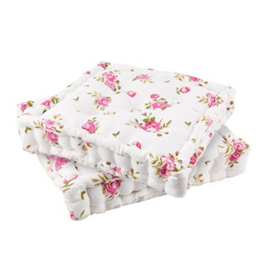 Set of 2 Pink Floral Print Indoor Style Dining Chair Seat Pad Box Cushions