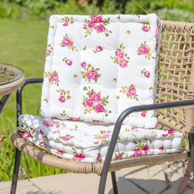 Set of 2 Pink Floral Print Outdoor Garden Chair Seat Pad Cushions DIY at B Q