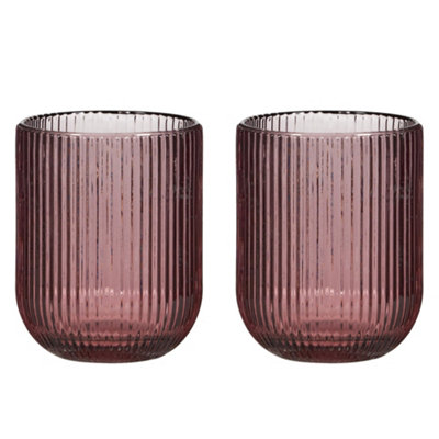 Set of 2 Pink Ribbed Short Tumbler Whisky Glasses Wedding Decorations Ideas