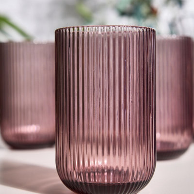 Set of 2 Pink Ribbed Tall Tumbler Whisky Glasses Wedding Decorations Ideas