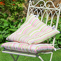 Set of 2 Pink Striped Outdoor Summer Garden Chair Seat Pad Cushions