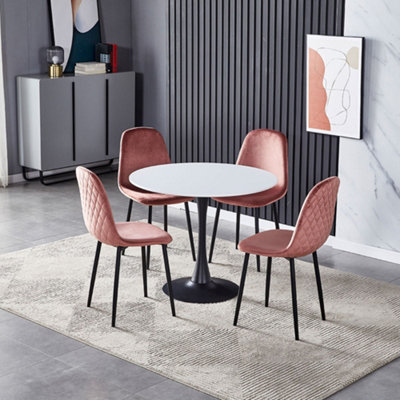 Set of 2 Pink Velvet Upholstered Dining Chairs Rhombus Patterned Back