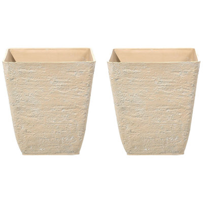 Set of 2 Plant Pots 39 x 39 x 43 cm Beige DELOS