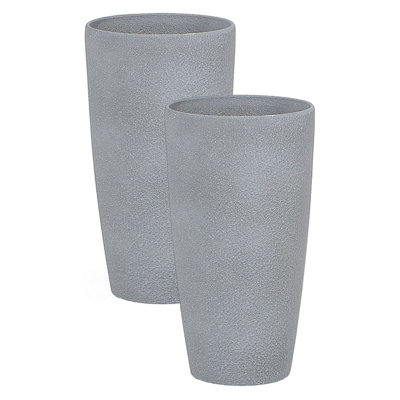Set of 2 Plant Pots ABDERA Stone 23 cm Grey