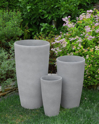 Set of 2 Plant Pots ABDERA Stone 23 cm Grey