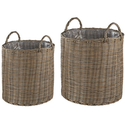 Set of 2 Plant Pots BITOLA PE Rattan 40/48 cm Brown