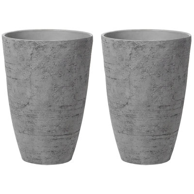 Set of 2 Plant Pots CAMIA Stone 43 cm Grey